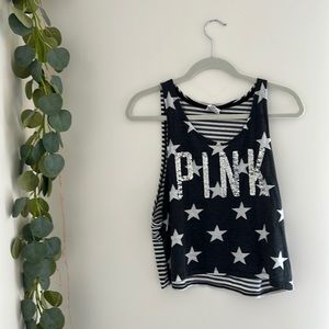 PINK logo star and striped back muscle tee